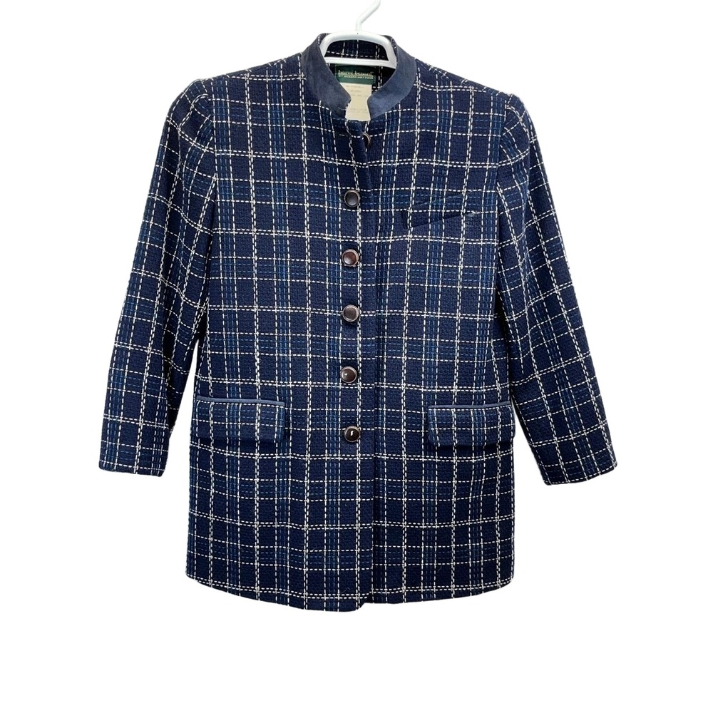Vintage Harve Benard Navy Plaid Womens Windowpane Wool Preppy Long Blazer‎ 4